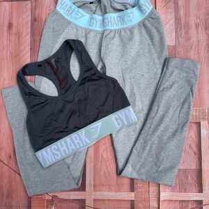 Gymshark Women's Gray and Black Sports Bra and Leggings Set